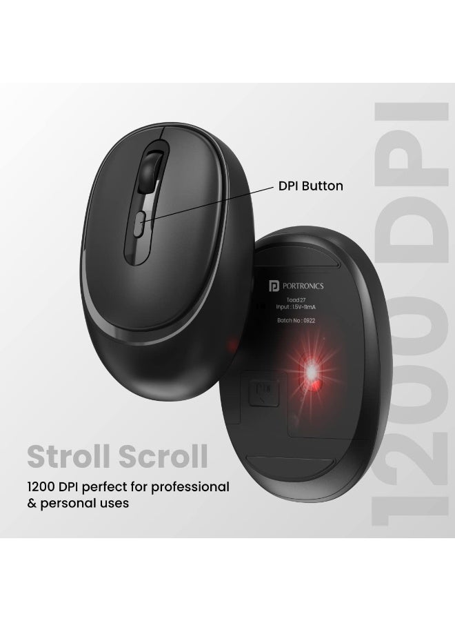 Portronics Toad 27 Wireless Mouse, Silent Buttons, 2.4 GHz with USB Nano Dongle for PC/Mac/Laptop, Auto Power Saving Mode, Adjustable DPI Button(Black) - Image 2
